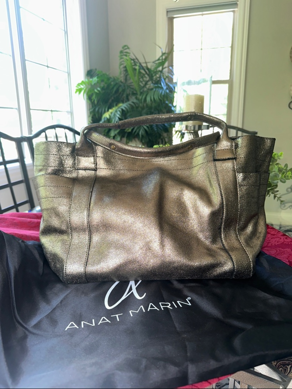Anat Marín Metallic Bronze Leather Tote Bag NWOT